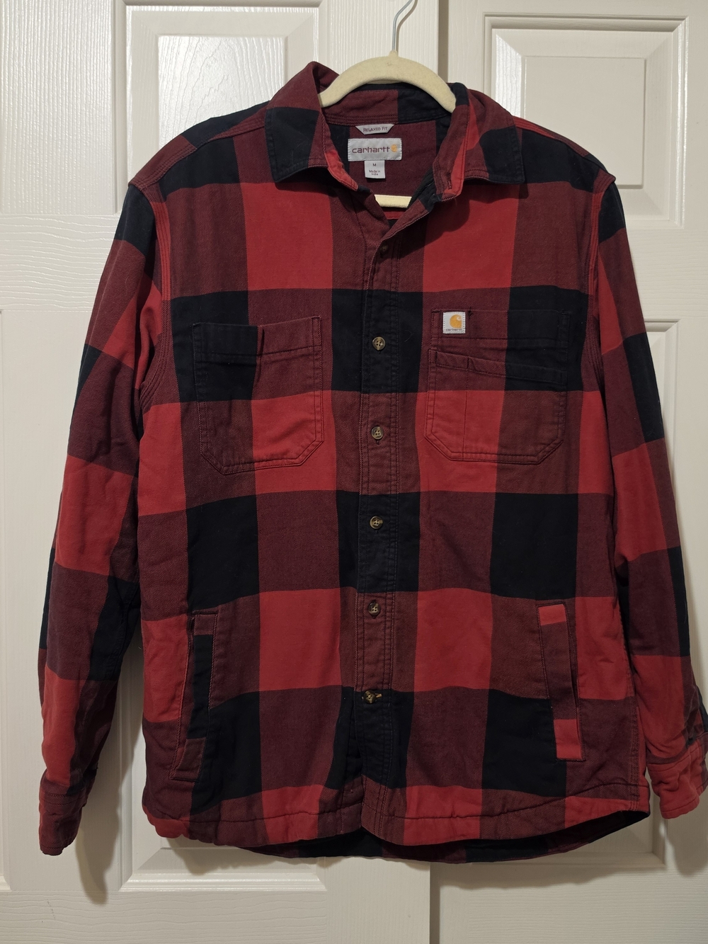 Carhartt Buffalo Plaid Fleece Lined Shirt Jacket Red Black Mens Sz M